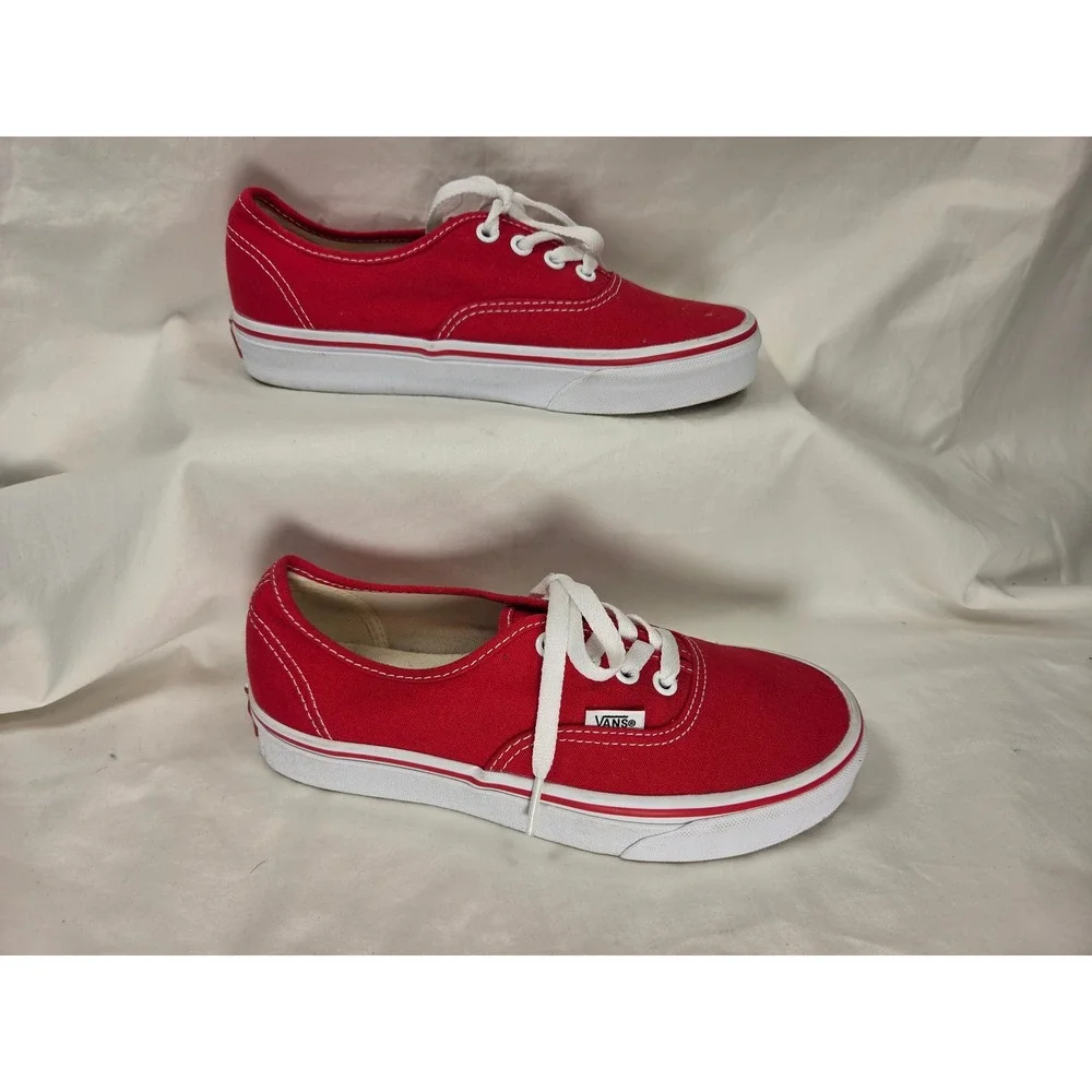 Authentic Original Red White VANS LowTop Canvas Shoe Men 5 Women 6.5 UK 4 EUC
